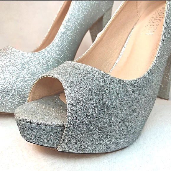 De Blossom Collection Heel Silver Sparkle Peep Toe Carina-102 - Picture 7 of 16